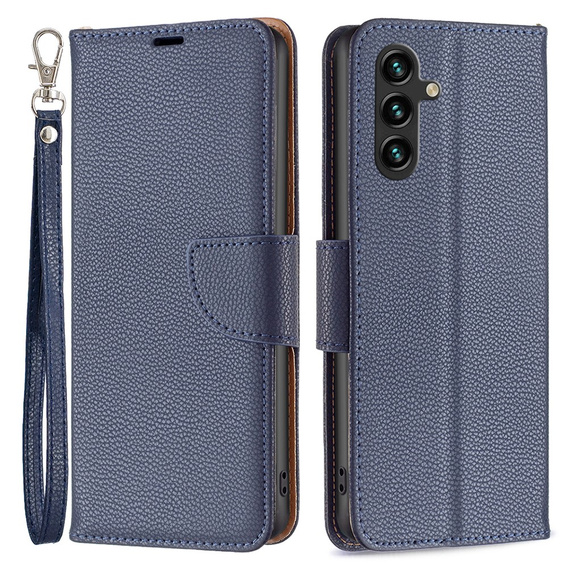 Klopové pouzdro pro Samsung Galaxy A55 5G, Wallet Litchi Leather, tmavě modrý