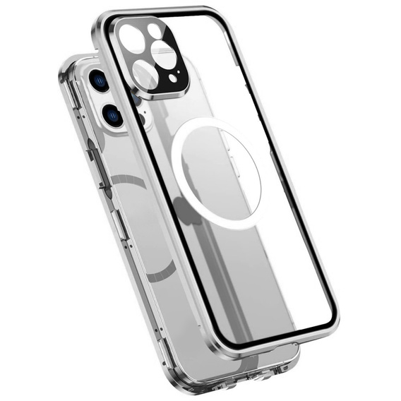 Magnetické pouzdro Dual Glass MagSafe pro iPhone 13 Pro, stříbrné