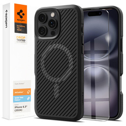 Pouzdro Spigen pro iPhone 16 Pro, Core Armor MagSafe, černé + 9H tvrzené sklo