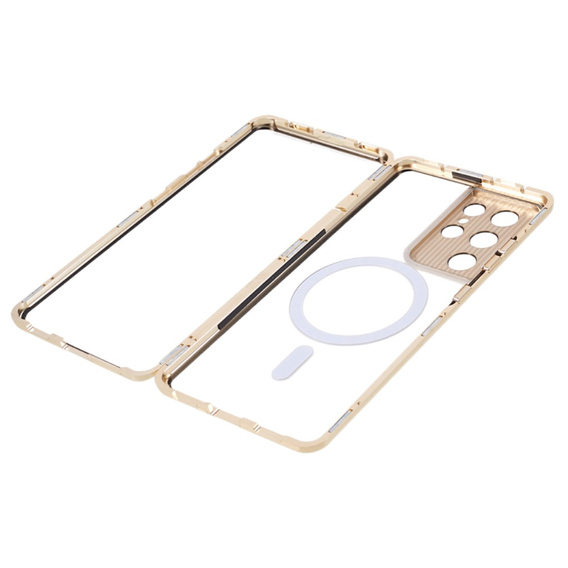 Magnetické pouzdro Dual Glass MagSafe pro Samsung Galaxy S21 Ultra, zlaté