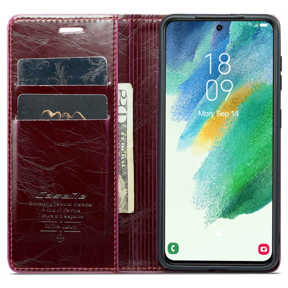 CASEME flipové pouzdro pro Samsung Galaxy S21 FE, Waxy Textured, červené