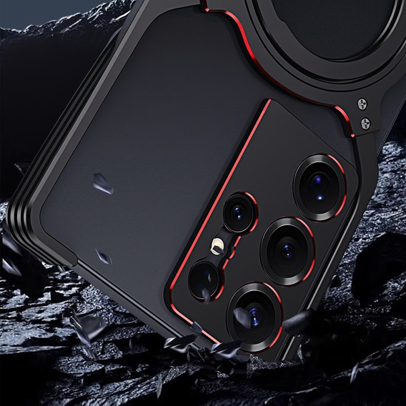 Pouzdro pro Samsung Galaxy S25 Ultra, Kickstand Bumper, s krytem objektivu, pro MagSafe, černá / červená