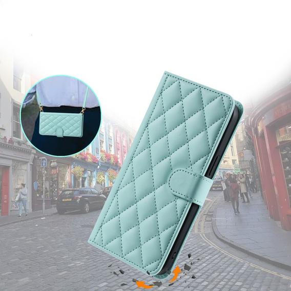 Pouzdro s klopou pro iPhone 16 Pro, Rhombus Crossbody Leather, zelené