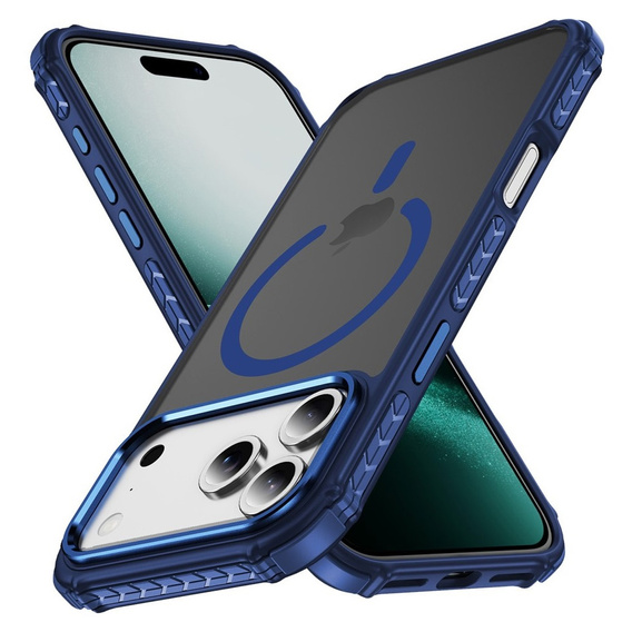 Matné pouzdro pro iPhone 17 Pro Max, pancéřované, pro MagSafe, kouřové s modrými boky