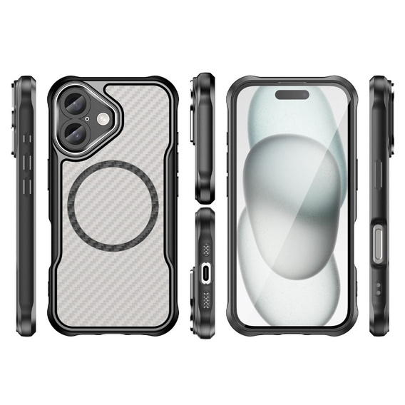 Pouzdro pro iPhone 16, Fusion Hybrid Carbon, pro MagSafe, černé
