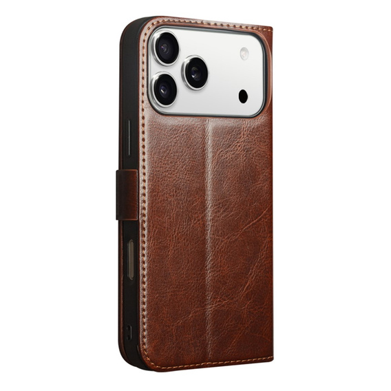 QIALINO Flipové pouzdro z pravé hovězí kůže pro iPhone 17 Pro, hnědé