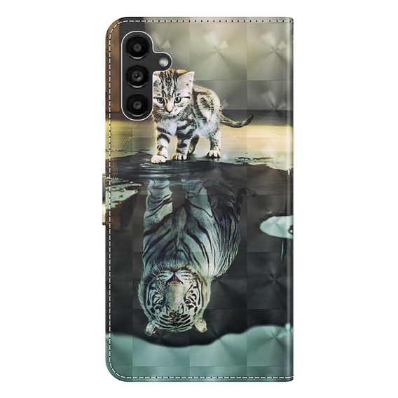Klopové pouzdro pro Samsung Galaxy A14 4G/5G, Wallet, Cat & Tiger, šedé