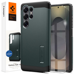 Pouzdro Spigen pro Samsung Galaxy S25 Ultra, Tough Armor Mag MagSafe, zelené + 9H tvrzené sklo