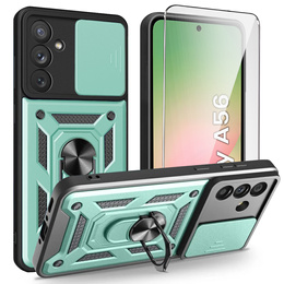 Pancéřové pouzdro pro Samsung Galaxy A56, CamShield Slide, zelené + tvrzené sklo 9H