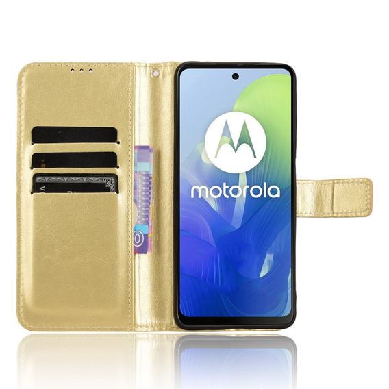Klopové pouzdro pro Motorola Moto E14, Crazy Horse Wallet, zlaté