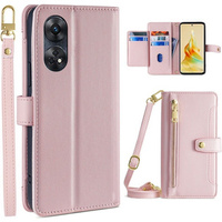 Klopové pouzdro pro Oppo Reno8 T 4G, Wallet Zipper Pocket, růžové