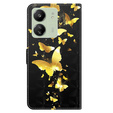 Klopové pouzdro pro Xiaomi Redmi 13C / Poco C65, Wallet, Butterflies zlaté