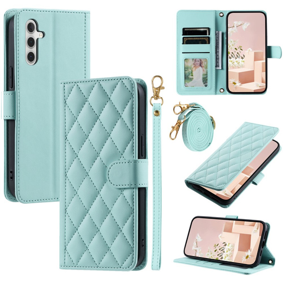 Pouzdro s klopou pro Samsung Galaxy S25, Rhombus Crossbody Leather, zelené