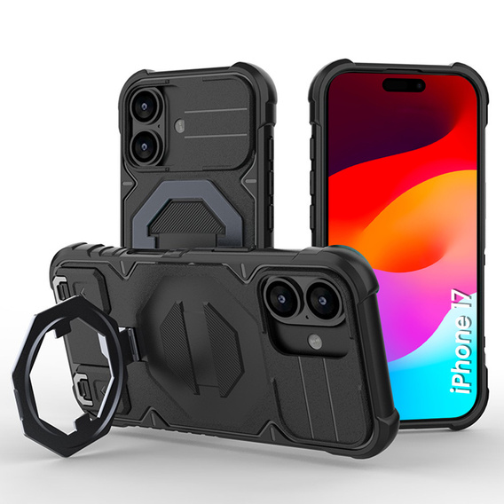 Pouzdro pro iPhone 17, pro MagSafe, pancéřované se stojánkem, černé