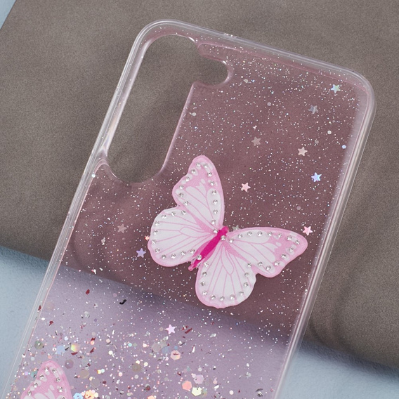 Pouzdro pro Samsung Galaxy S24, Glitter Butterfly, růžové