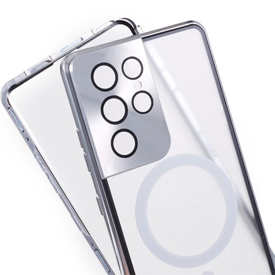 Magnetické pouzdro Dual Glass MagSafe pro Samsung Galaxy S21 Ultra, stříbrné
