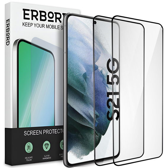 2x tvrzené sklo pro Samsung Galaxy S21, ERBORD 3D pro celý displej