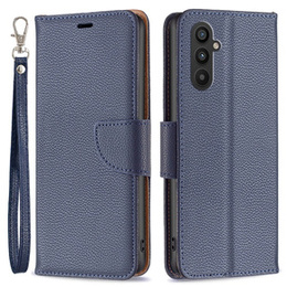 Klopové pouzdro pro Samsung Galaxy A25 5G, Wallet Litchi Leather, námořnicky modré + 9H sklo