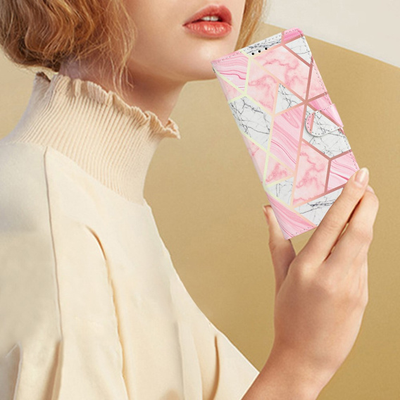Klopové pouzdro pro Samsung Galaxy A25 5G, Wallet Marble, růžové + 9H sklo 