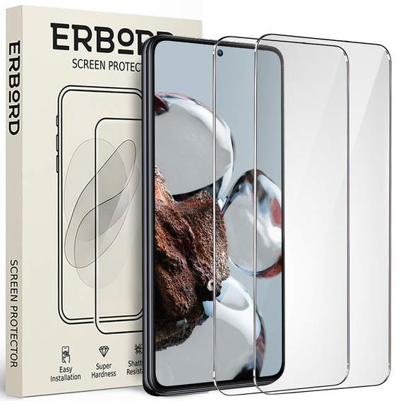 2x tvrzené sklo pro Xiaomi 12T/12T Pro, ERBORD 9H Hard Glass na displeji