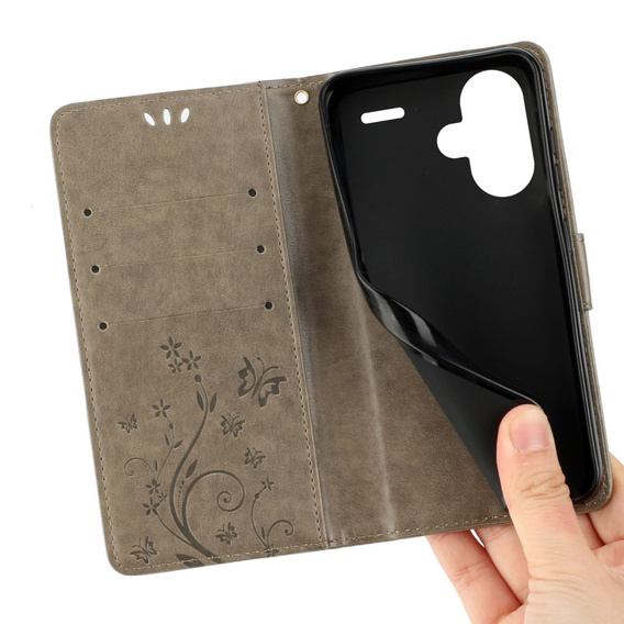Klopové pouzdro pro Xiaomi Redmi Note 13 Pro+, Butterfly, šedé