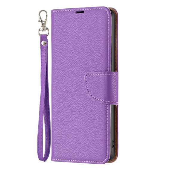 Klopové pouzdro pro Samsung Galaxy A15, Wallet Litchi Leather, fialové + 9H sklo 