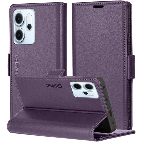 Pouzdro pro Oppo Reno 14 F / 14 FS, ERBORD Glossy Litchi, flipová peněženka, fialové