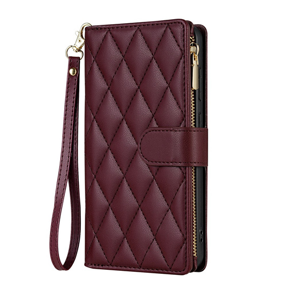 Pouzdro s klopou pro Samsung Galaxy S25 Edge, Rhombus Crossbody Leather, kaštanové