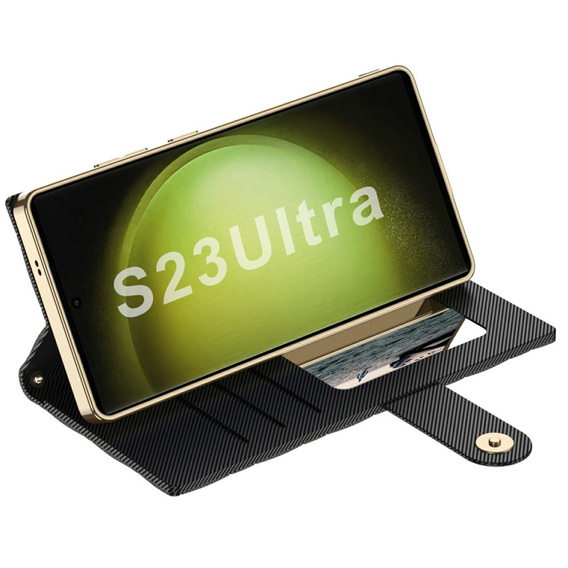 Flipové pouzdro pro Samsung Galaxy S23 Ultra, GKK Mirror Wallet, černé