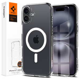 Pouzdro MagSafe Spigen pro iPhone 16, Ultra Hybrid, transparentní / bílé + 9H tvrzené sklo