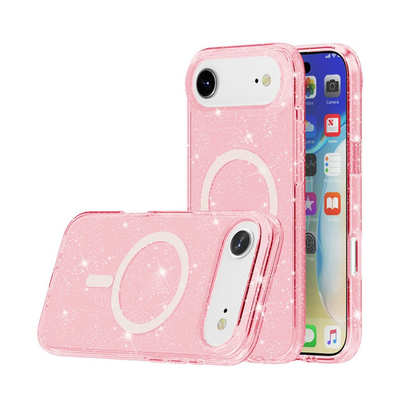 Pouzdro pro iPhone Air, pro MagSafe, třpytivé, průsvitně růžové