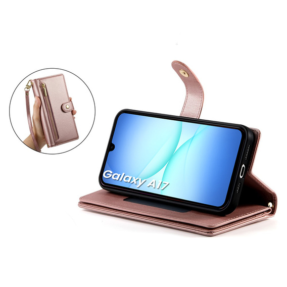 Flipové pouzdro Wallet Zipper Pocket pro Samsung Galaxy A17 5G, Wallet Zipper Pocket, peněženka, růžové