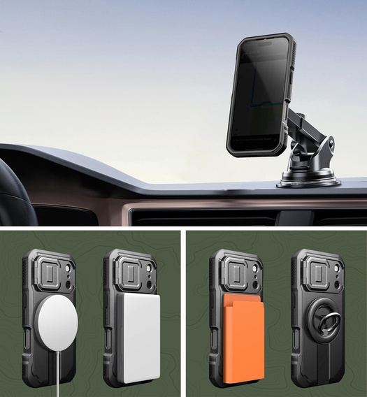 Pancéřové pouzdro Dexnor se stojánkem a spouští fotoaparátu, pro MagSafe pro iPhone 17 Pro Max