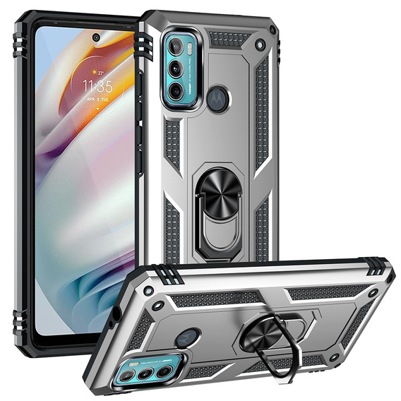 Pancéřové pouzdro pro Motorola Moto G60, Nox Case Ring, stříbrné