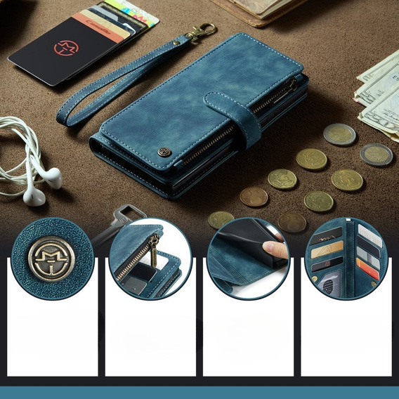 Pouzdro CASEME pro Samsung Galaxy A56 5G, Leather Wallet Cash and Card Slots, s poutkem, modré
