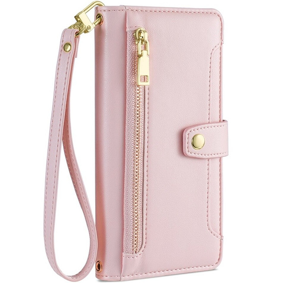 Klopové pouzdro pro iPhone 14 Pro Max, Wallet Zipper Pocket, růžové