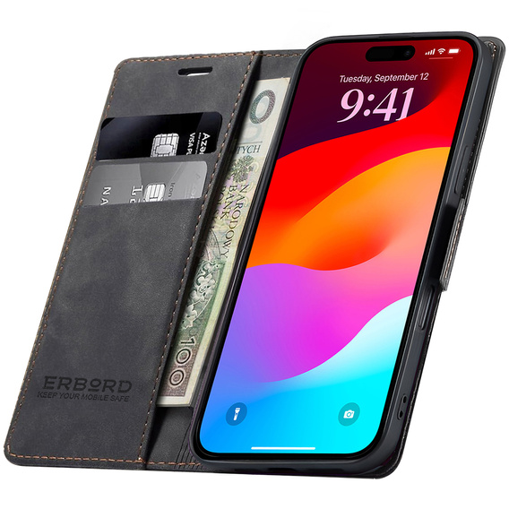 ERBORD Vintage peněženkové pouzdro s klopou pro iPhone 17 Pro Max