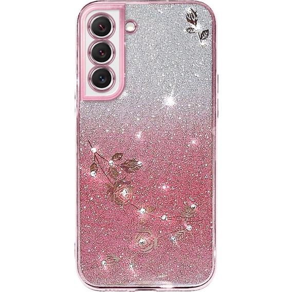 Pouzdro pro Samsung Galaxy S22, Glitter Flower, růžové rose gold