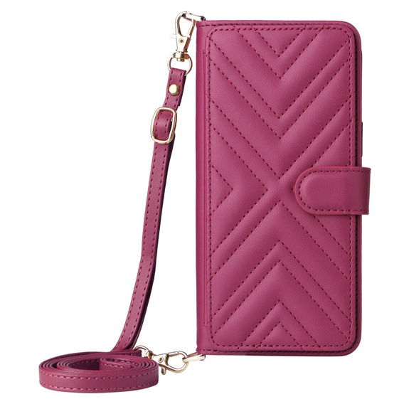 Flipové pouzdro pro Realme 14 Pro+ 5G, Crossbody Leather Wallet, tmavě růžová