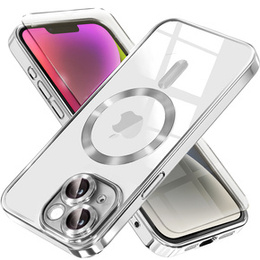 Pouzdro pro iPhone 14, Electro MagSafe, stříbrné + sklo na displej