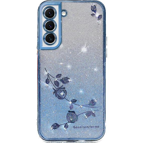 Pouzdro pro Samsung Galaxy S22, Glitter Flower, modré