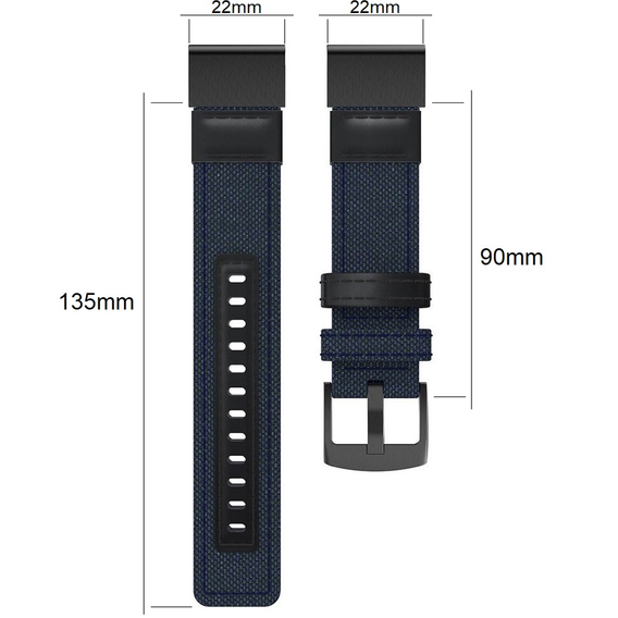 Pasek Canvas+Leather do Garmin Fenix 5/6/7 Pro Forerunner 935/945/955 - Blue