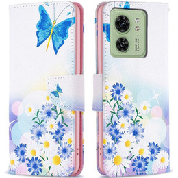 Klopové pouzdro pro Motorola Edge 40 5G, Wallet, butterfly & flowers, modré