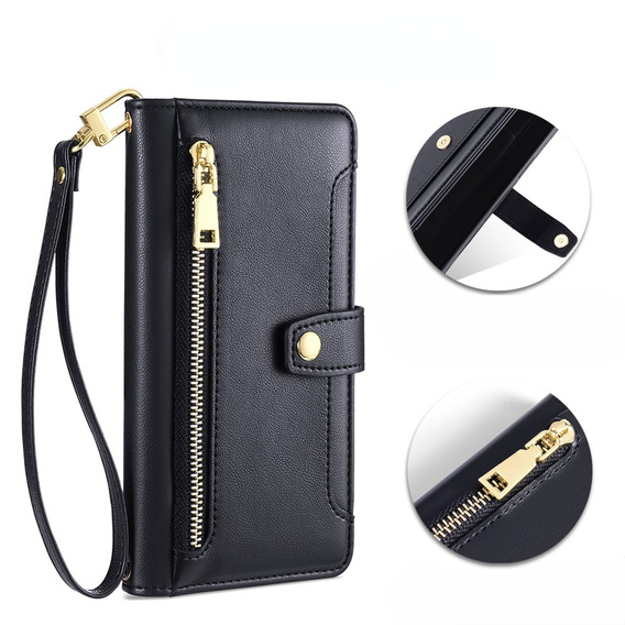 Klopové pouzdro pro Realme 14 Pro+ 5G, Wallet Zipper Pocket, černé