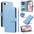 Pouzdro s klopou pro iPhone 16E, Rhombus Crossbody Leather, modré