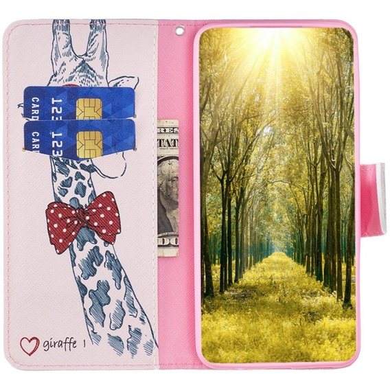 Klopové pouzdro pro Xiaomi 13 Lite, Wallet, giraffe, růžové
