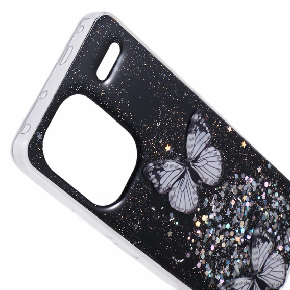 Pouzdro pro Xiaomi Redmi Note 13 Pro+, Glitter Butterfly, černé