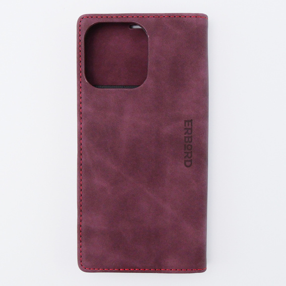 Pouzdro pro iPhone 15 Pro Max, ERBORD Vintage peněženka s klopou, červené