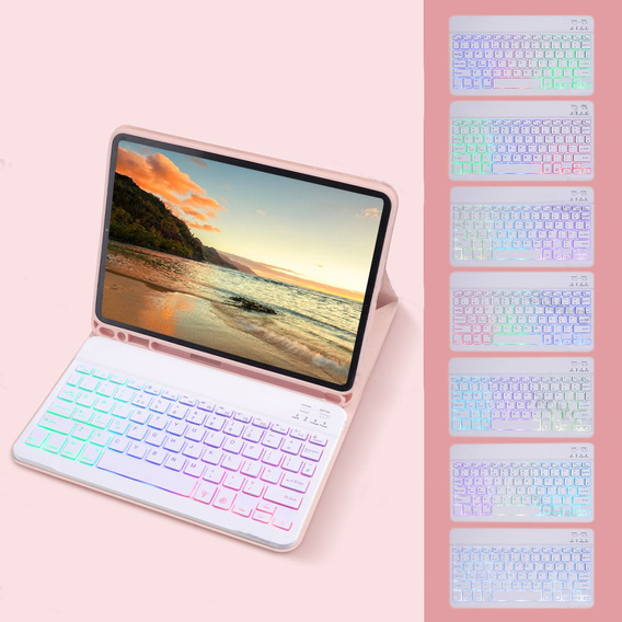 Pouzdro s podsvícenou bluetooth klávesnicí pro iPad 10.9 2022 (10 gen.), růžové