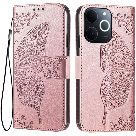 Klopové pouzdro pro Realme Note 70T 4G, Butterfly, růžové rose gold